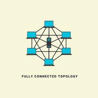 Fully connected topology network vector illustration, in computer network technology concept