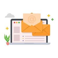 Mail service laptop with open pages web concept illustration. vector