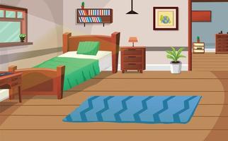 Room inside interior, Bedroom, Cartoon living room, kids bedroom with furniture. Teenage room with bed, Kid or child room. vector