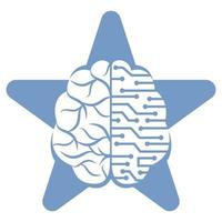 Creative brain star shape logo design. Think idea concept. Brainstorm power thinking brain Logotype icon . vector