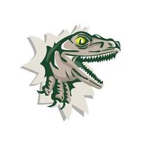 Raptor Head Breaking Out Wall Retro vector