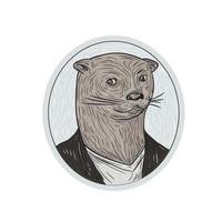 Otter Head Blazer Shirt Oval Drawing vector