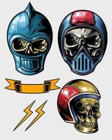 skull with helmet set of ribbons and things vector