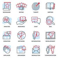 Set of Blogger, blogging icon logo vector illustration. newsletter, target, communication, resource, development, analysis and more pack symbol template for graphic and web design collection