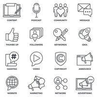 Set of Blogger, blogging icon logo vector illustration. followers, keywords, idea, copyright, announce, website and more pack symbol template for graphic and web design collection