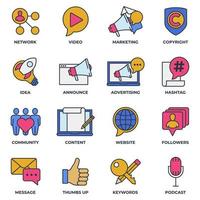 Set of Blogger, blogging icon logo vector illustration. followers, keywords, idea, copyright, announce, website and more pack symbol template for graphic and web design collection