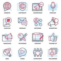 Set of Blogger, blogging icon logo vector illustration. followers, keywords, idea, copyright, announce, website and more pack symbol template for graphic and web design collection