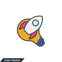 idea icono logo vector ilustración. cohete en la plantilla de símbolo de bombilla para la colección de diseño gráfico y web