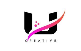 U Letter Logo Design with Elegant Creative Swoosh and Dots Vector