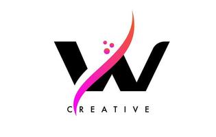 W Letter Logo Design with Elegant Creative Swoosh and Dots Vector