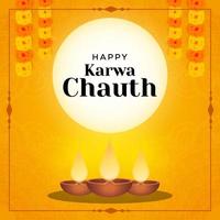 karwa chauth illustration with full moon and diya vector