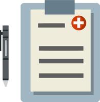 documento médico con hoja, papel. objetos de hospital. ilustración plana de dibujos animados. archivo en la tableta vector