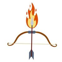 Burning arrow. Fire and flame, Lord Rama bow. Indian festival navratri and Vijayadashami celebration. Fantasy magic weapon vector