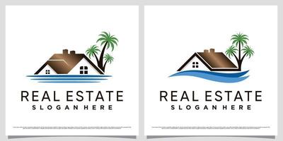 conjunto de paquetes de diseño de logotipos inmobiliarios para empresas con icono de inicio y elemento creativo vector