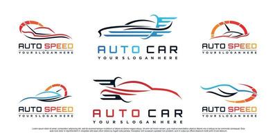 conjunto de paquetes de diseño de logotipos de automóviles para automóviles con icono de velocímetro y concepto creativo vector