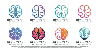 conjunto de paquete de diseño de logotipo cerebral para icono de tecnología empresarial con concepto creativo vector