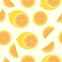 patrón sin costuras de rodajas de limón fresco acuarela sobre fondo amarillo. diseño vectorial plano. puede usarse para fondo de alimentos, fondo de verano, papel tapiz, impresión digital o ilustración de frutas vector