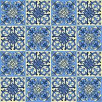 Hand drawing seamless pattern for tile in blue and yellow colors. vector