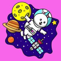 Cute Rabbit Floating In Space Cartoon Vector Icon Illustration. Flat Cartoon Concept.