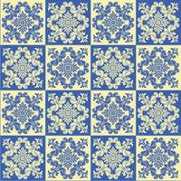 Hand drawing seamless pattern for tile in blue and yellow colors. vector