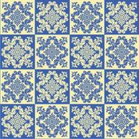 Hand drawing seamless pattern for tile in blue and yellow colors. vector