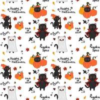 Halloween kawaii cat with costume vector seamless pattern