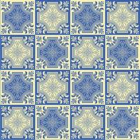 Hand drawing seamless pattern for tile in blue and yellow colors. vector