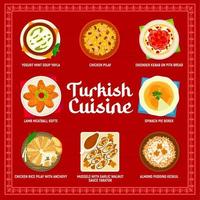 Turkish cuisine menu food and restaurant meals vector