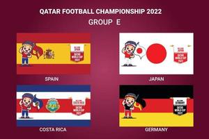 campeonato de fútbol de qatar 2022 bandera de países calificados con una mascota vector