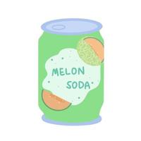 Hand-drawn cute isolated clipart illustration of melon soda can packaging vector