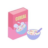 linda ilustración de clipart aislada dibujada a mano de cereal para el desayuno con un tazón vector