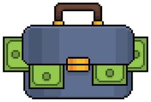 Pixel art suitcase full of money vector icon for 8bit game on white background