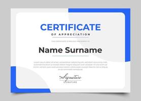 modern certificate design with blue color and modern minimalist style vector