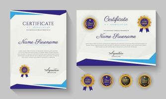 modern blue certificate of achievement or certification of appreciation template design vector