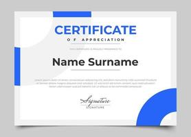 modern certificate design with blue color and modern minimalist style vector