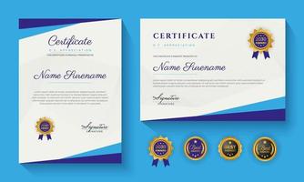 modern blue certificate of achievement or certification of appreciation template design vector