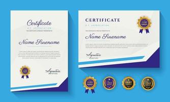 modern blue certificate of achievement or certification of appreciation template design vector