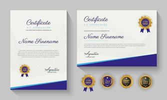 certificado azul moderno de logro o certificación de diseño de plantilla de reconocimiento vector