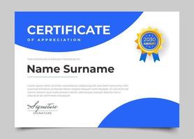 modern certificate design with blue color and modern minimalist style vector