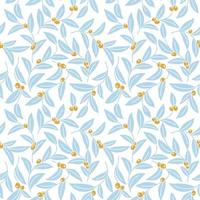 Seamless pattern with golden olives branch and blue leaves hand drawn pastel colors vector illustration