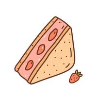 Sándwich de frutas con crema y fresas aislado sobre fondo blanco. ilustración vectorial dibujada a mano en estilo garabato. perfecto para varios diseños, tarjetas, decoraciones, logo, menú. vector