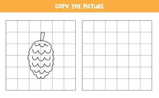 Copy the picture of black and white pine cone. Logical game for kids. vector