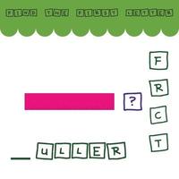 Find the first letter of the word RULLER and connect. Educational game for children. vector