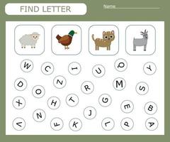 Find the first letter of the word  and connect. Educational game for children. vector