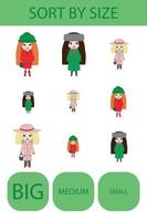 Match the girls by size large, medium and small. Children's educational game. vector