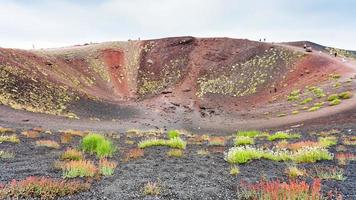 tourists on edge of big crater on Mount Etna photo