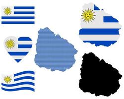 mapa y bandera del símbolo de uruguay en un fondo blanco vector