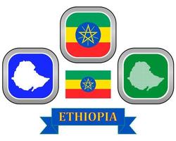 map button flag and symbol of Ethiopia on a white background vector