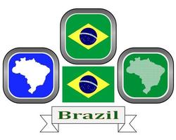 botón de mapa y símbolo de la bandera de brasil en un fondo blanco vector