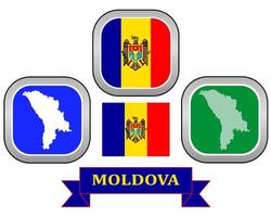 botón de mapa y símbolo de la bandera de moldavia en un fondo blanco vector